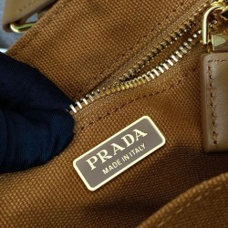 Replica Borsa a mano Prada Jardiniere Mini in tela di cotone Caffè imitazione False Online