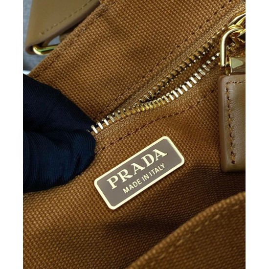 Replica Borsa a mano Prada Jardiniere Mini in tela di cotone Caffè imitazione False Online