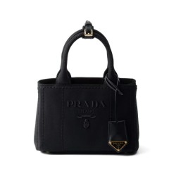 Replica Borsa a mano Prada Jardiniere Mini in tela di cotone Nero imitazione False Online