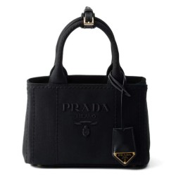 Replica Borsa a mano Prada Jardiniere Mini in tela di cotone Nero imitazione False Online