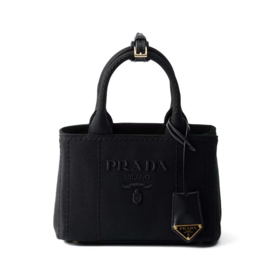 Replica Borsa a mano Prada Jardiniere Mini in tela di cotone Nero imitazione False Online