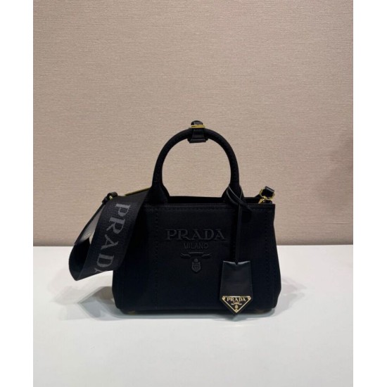 Replica Borsa a mano Prada Jardiniere Mini in tela di cotone Nero imitazione False Online