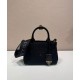 Replica Borsa a mano Prada Jardiniere Mini in tela di cotone Nero imitazione False Online