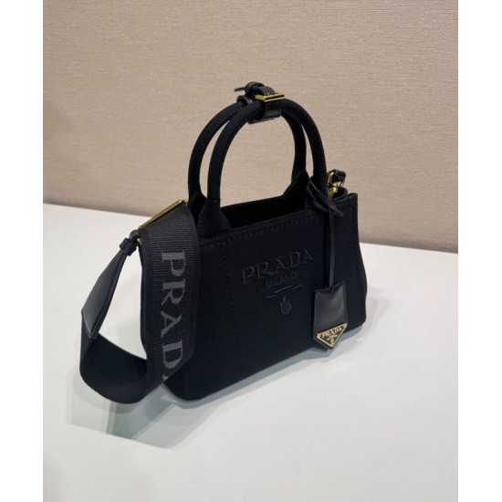 Replica Borsa a mano Prada Jardiniere Mini in tela di cotone Nero imitazione False Online