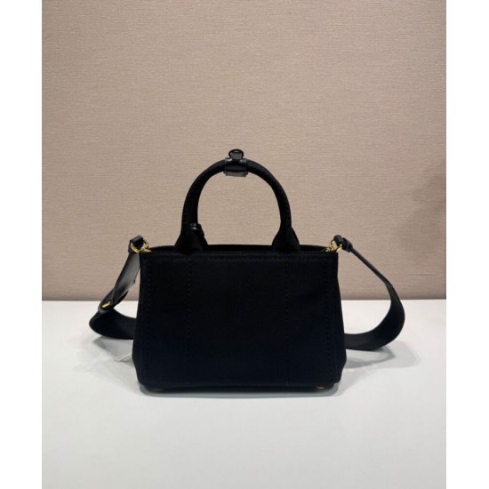 Replica Borsa a mano Prada Jardiniere Mini in tela di cotone Nero imitazione False Online