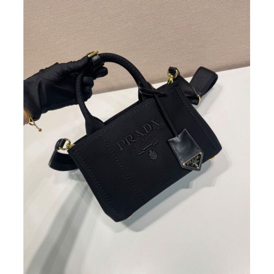 Replica Borsa a mano Prada Jardiniere Mini in tela di cotone Nero imitazione False Online