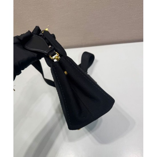Replica Borsa a mano Prada Jardiniere Mini in tela di cotone Nero imitazione False Online