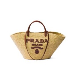Replica Borsa shopping Prada Grande in Rafia Caffè imitazione False Online