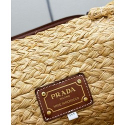 Replica Borsa shopping Prada Grande in Rafia Caffè imitazione False Online