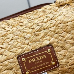 Replica Borsa shopping Prada Grande in Rafia Caffè imitazione False Online