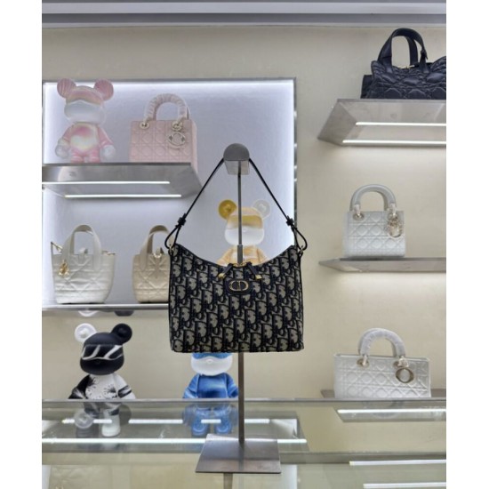 Replica Mini borsa Christian Dior 30 Montaigne Diorling con catena, blu scuro