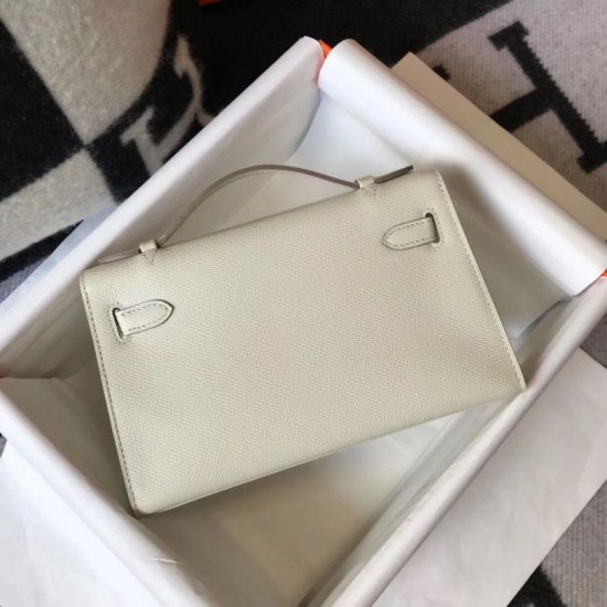 Replica Borsa Hermès Kelly Pochette in pelle Epsom bianca