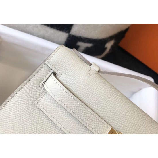 Replica Borsa Hermès Kelly Pochette in pelle Epsom bianca