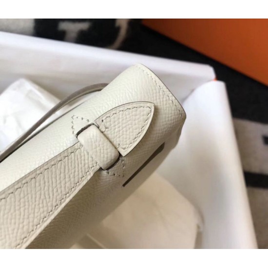 Replica Borsa Hermès Kelly Pochette in pelle Epsom bianca
