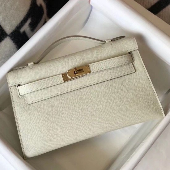 Replica Borsa Hermès Kelly Pochette in pelle Epsom bianca