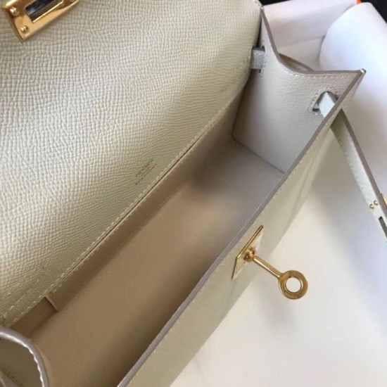 Replica Borsa Hermès Kelly Pochette in pelle Epsom bianca