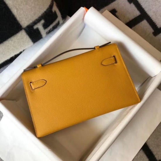 Replica Borsa Hermès Kelly Pochette in pelle Epsom gialla