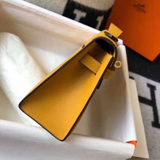 Replica Borsa Hermès Kelly Pochette in pelle Epsom gialla