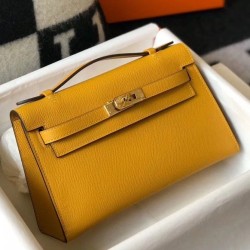 Replica Borsa Hermès Kelly Pochette in pelle Epsom gialla