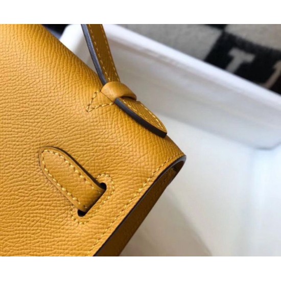 Replica Borsa Hermès Kelly Pochette in pelle Epsom gialla