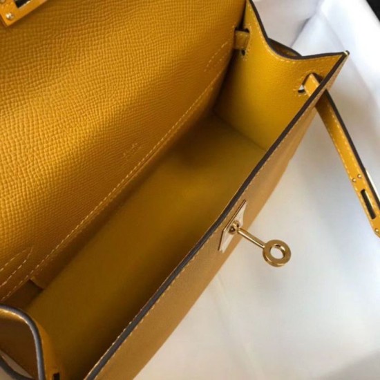 Replica Borsa Hermès Kelly Pochette in pelle Epsom gialla