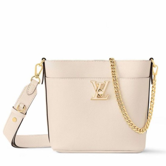 Replica Borsa Louis Vuitton Lock and Walk in pelle martellata bianca M24638