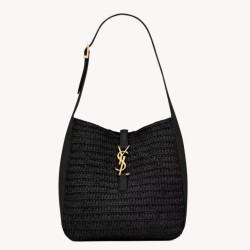 Replica Borsa a tracolla piccola Saint Laurent Le 5 À 7 morbida in rafia nera
