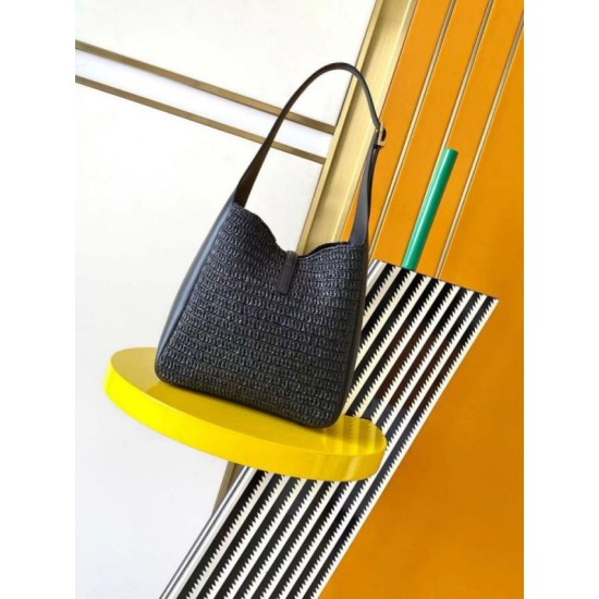 Replica Borsa a tracolla piccola Saint Laurent Le 5 À 7 morbida in rafia nera
