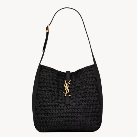 Replica Borsa a tracolla piccola Saint Laurent Le 5 À 7 morbida in rafia nera