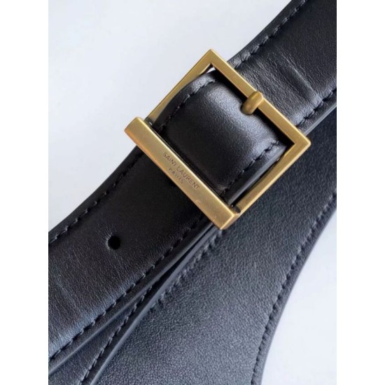 Replica Borsa a tracolla piccola Saint Laurent Le 5 À 7 morbida in rafia nera