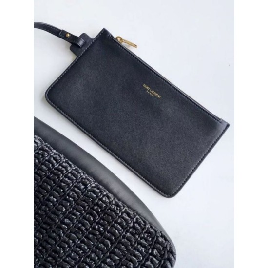 Replica Borsa a tracolla piccola Saint Laurent Le 5 À 7 morbida in rafia nera