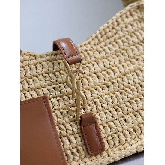 Replica Mini borsa Hobo Saint Laurent Le 5 À 7 in rafia naturale