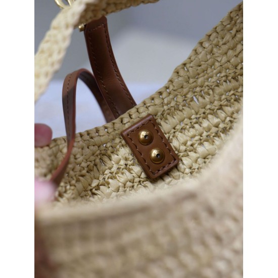 Replica Mini borsa Hobo Saint Laurent Le 5 À 7 in rafia naturale