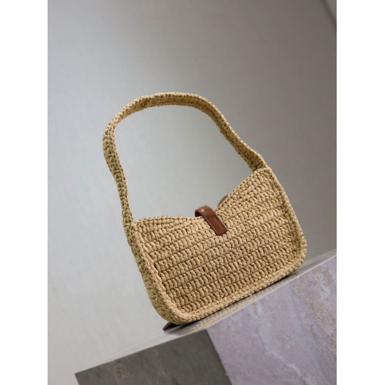 Replica Mini borsa Hobo Saint Laurent Le 5 À 7 in rafia naturale