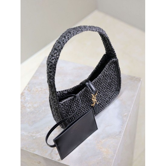 Replica Mini borsa hobo Saint Laurent Le 5 À 7 in rafia nera