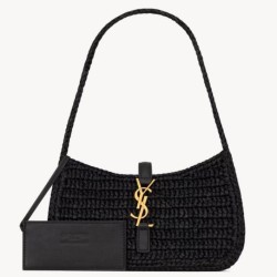 Replica Mini borsa hobo Saint Laurent Le 5 À 7 in rafia nera