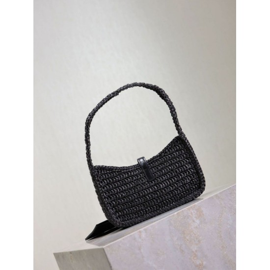 Replica Mini borsa hobo Saint Laurent Le 5 À 7 in rafia nera