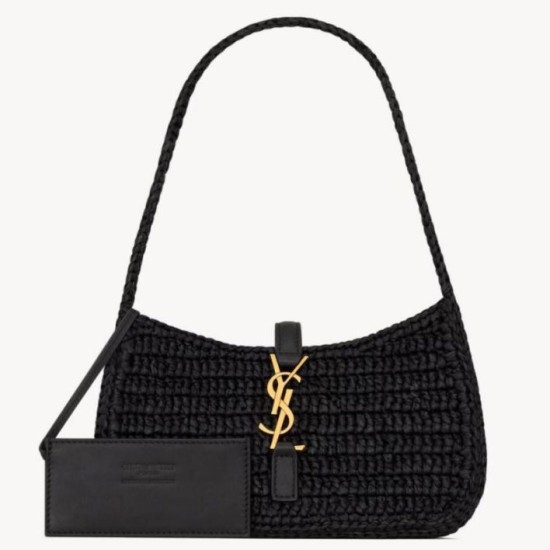 Replica Mini borsa hobo Saint Laurent Le 5 À 7 in rafia nera