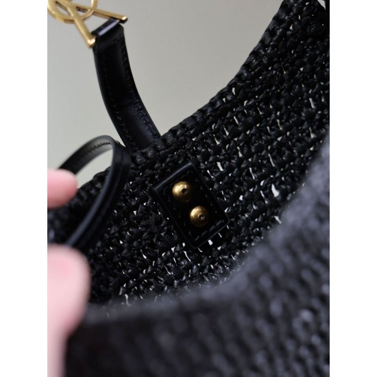 Replica Mini borsa hobo Saint Laurent Le 5 À 7 in rafia nera