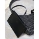 Replica Mini borsa hobo Saint Laurent Le 5 À 7 in rafia nera
