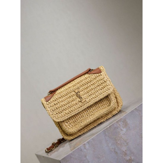 Replica Mini borsa Saint Laurent Niki in rafia naturale