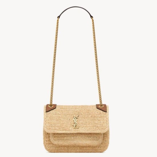 Replica Mini borsa Saint Laurent Niki in rafia naturale