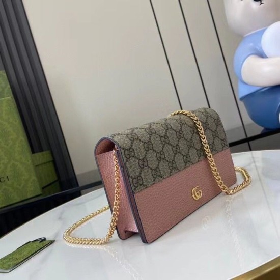 Replica Portafoglio Gucci GG Marmont con catena 497985 Rosa Imitazioni Falso