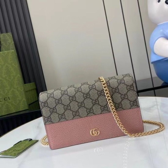 Replica Portafoglio Gucci GG Marmont con catena 497985 Rosa Imitazioni Falso