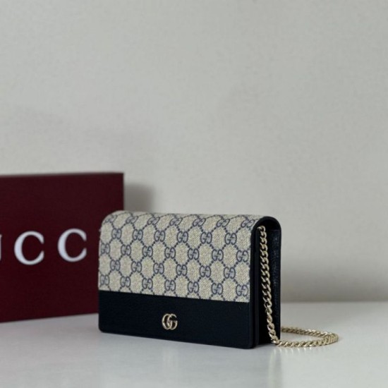 Replica Portafoglio Gucci GG Marmont con catena 497985 Nero Imitazioni Falso