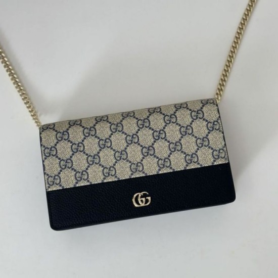 Replica Portafoglio Gucci GG Marmont con catena 497985 Nero Imitazioni Falso