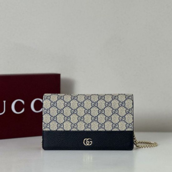 Replica Portafoglio Gucci GG Marmont con catena 497985 Nero Imitazioni Falso