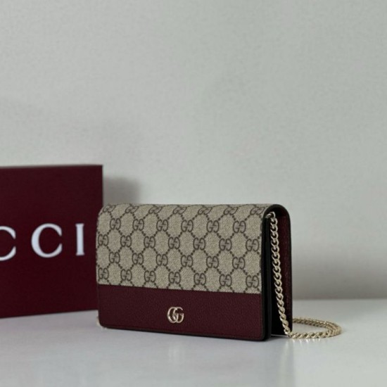 Replica Portafoglio Gucci GG Marmont con catena 497985 Rosso Imitazioni Falso