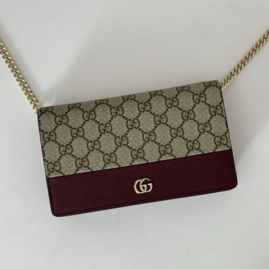 Replica Portafoglio Gucci GG Marmont con catena 497985 Rosso Imitazioni Falso