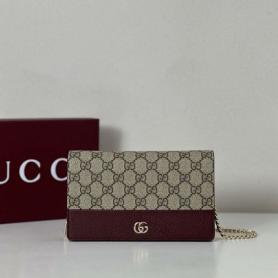 Replica Portafoglio Gucci GG Marmont con catena 497985 Rosso Imitazioni Falso